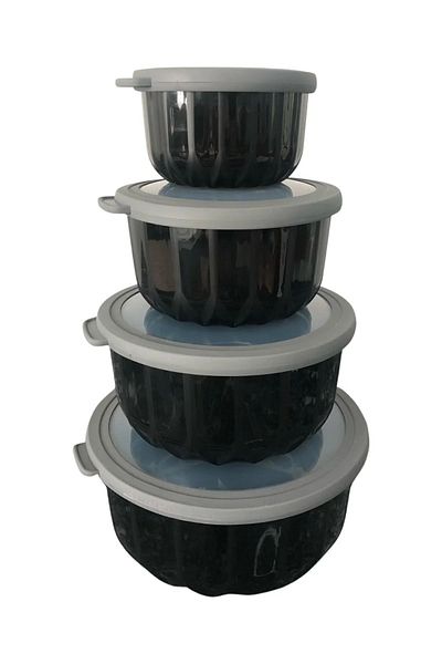 VİP AHMET Vacuum Storage Container Black 4 Pieces Black Diamond