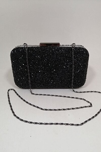 PARKTAN Yakamoz Siyah Kadın Taşlı Abiye Clutch Portföy Çanta