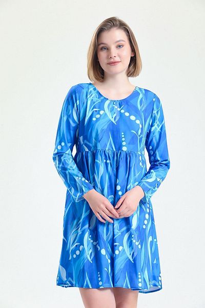 Sense Rochie cu model pentru guler de piscină cu șnur sub bust_elb32126 Albastru