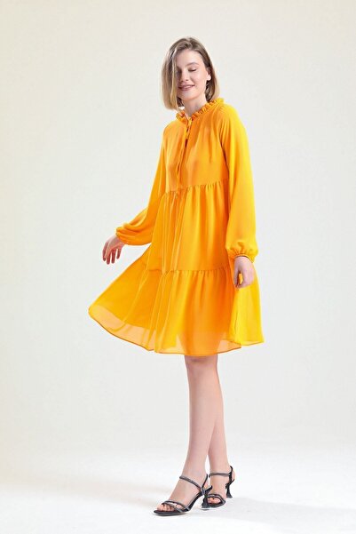 Sense Φόρεμα με μακρυμάνικο σιφόν με επένδυση Elb32766 Πορτοκαλί