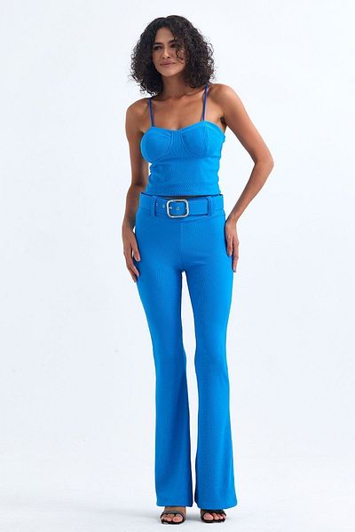 Sense Ottoman Trousers with Belt Detail| Pnt34753 Turquoise