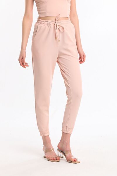 Sense Scuba Crepe Trousers with Elastic Waist and Pockets Pnt33884 Powder