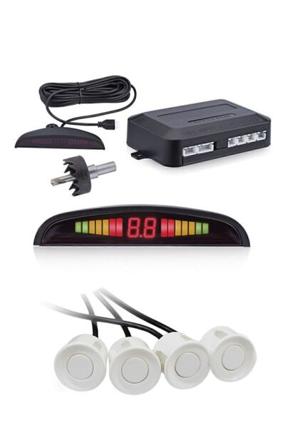 Gomax Dijital Ekranlı Araç Park Sensörü Ses İkazlı 4 Sensörlü Beyaz