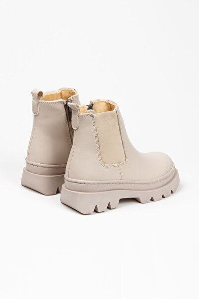 Papuccum Ortopedi Μπεζ κοριτσίστικες μπότες - Ψηλή σόλα και ελαστικό φερμουάρ