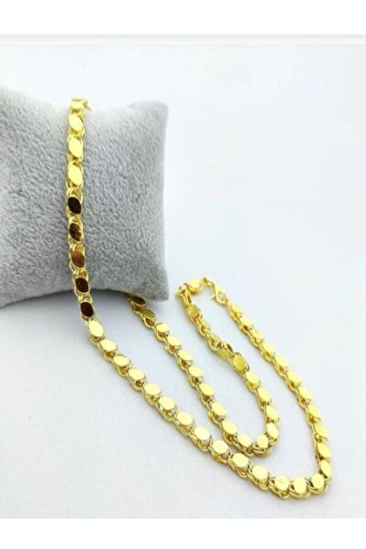 Fancy Accessoires 22 Ayar Has Altın Kaplama Pullu Arpa Zincir Kolye - 80cm