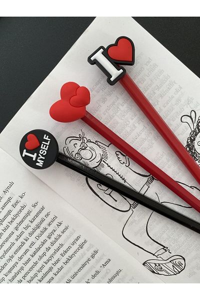 odaburada Cute Pen Ornament with Heart Figure, Set of 3