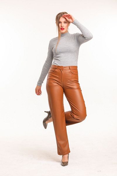 Sense Pantaloni din catifea cu nasturi din piele și fermoar |   Pnt33751 Tan