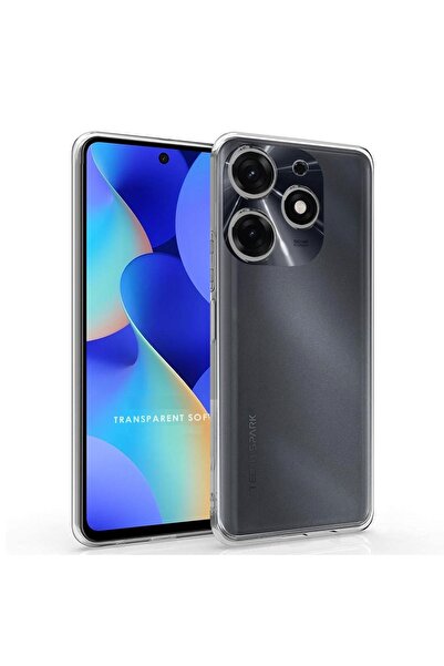 Fibaks Tecno Spark 20 Pro Kılıf Kamera Korumalı Şeffaf Ultra İnce Esnek Renksiz Silikon Kapak