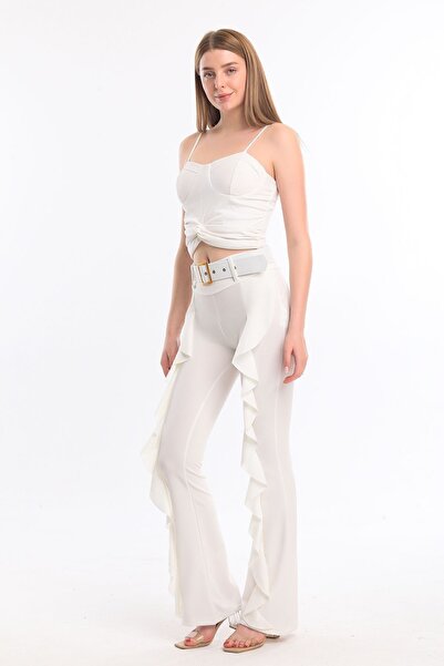 Sense Екрю Скуба Креп Штани - З поясом і воланами | Pnt32716