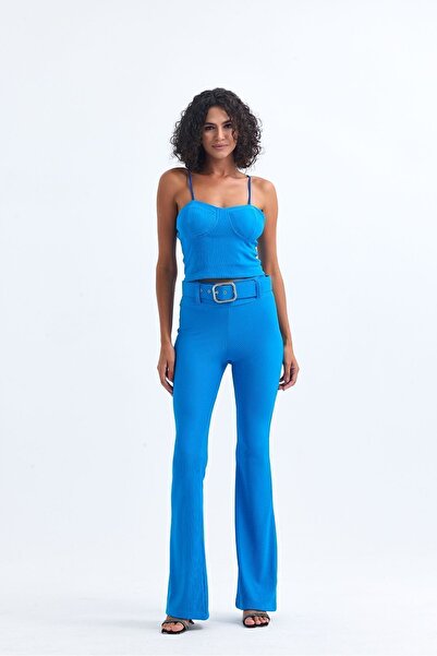 Sense Ottoman Trousers with Belt Detail| Pnt34753 Turquoise