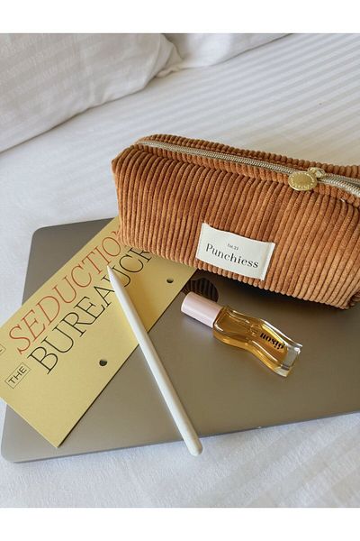 Punchiess Tan Velvet Pencil Case