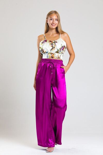 Sense Pantaloni din satin - Detaliu Gipe și buzunare, picior largi |   Pnt34217 Fujiya