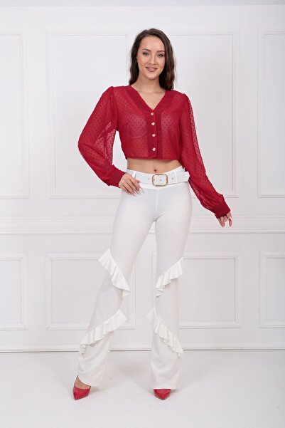 Sense Пояс 5 см. Тканинне покриття. Передня частина з поясом. 2 кишені. Штани з креповою тканиною | Pnt33363 Екрю