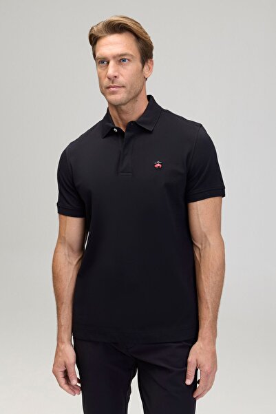 BROOKS BROTHERS Erkek Siyah Likralı Pike Polo Tişört