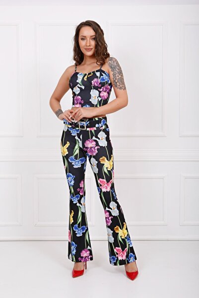 Sense Pantaloni tricotați cu picioare spaniole cu model de lalele - Pnt33443