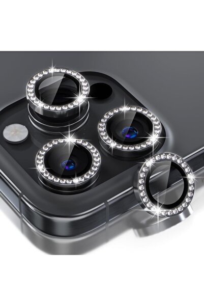 EDELFU iPhone 16 Pro Max ve 16 Pro Taşlı Parıltı Metal Kamera Koruyucu, Netli...