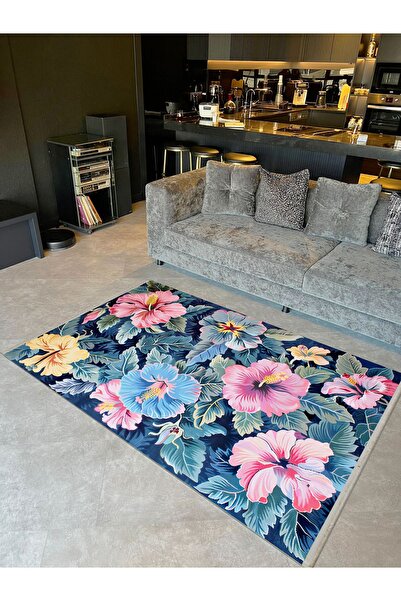 Rugs Modern Halı Paris Koleksiyonu Yapraklar ve Çok Renkli Çiçekler Modern De...