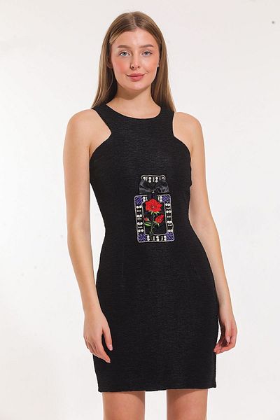 Sense Φόρεμα Pool Neck On Applique Crinkle Loose |   Elb14802 Κ.μαύρο,