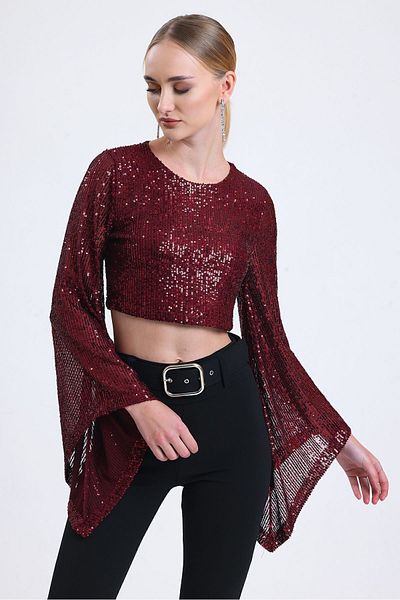 Sense Bluză de seară căptușită cu paiete |   BLZ35014 Roșu Claret