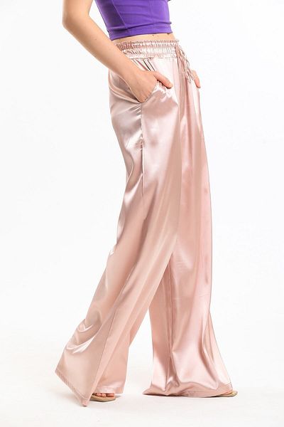Sense Gipe Detailed Pocketed Wide Leg Satin Trousers| Pnt34217 Powder