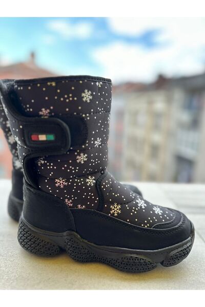 Lepetit Black Water Resistant Unisex Children's Snow Boots - Fur Thermal