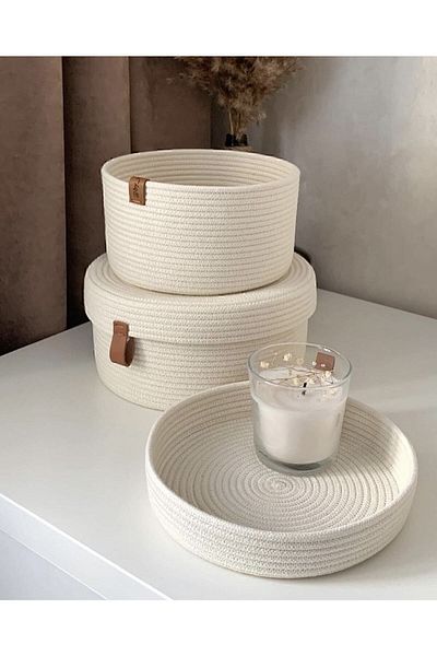 ACADEKOR Multi-Purpose Organizer, 2 Lid Storage Box, Wicker Basket (Read the Description)