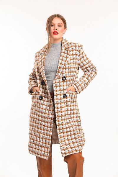 Sense Lined Patterned Long Coat| Kbn33166 Gray Brown Houndstooth