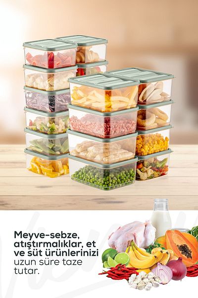 Vienev 20 Piece Mint Refrigerator Organizer - Microwave and Diffraction Convenient Storage Container Set