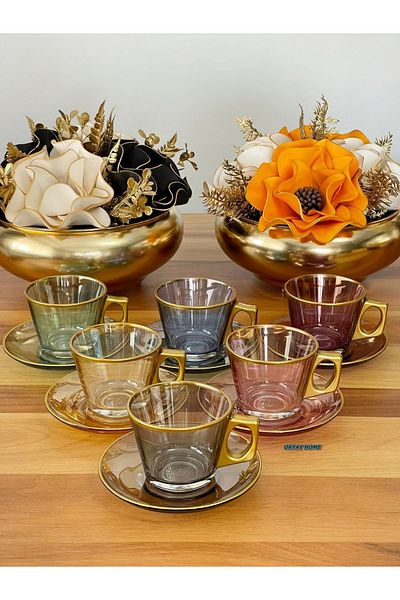 Paşabahçe PASHABAHÇE 12 Piece Vela Cup Set - 6-Person Tea and Coffee Set, Luxury Gift Dowry Holder