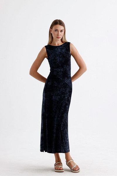 Sense Μαύρο φόρεμα Lycra Viscose - με σχισμή και αμάνικο |   ELB35734 Μπατίκ