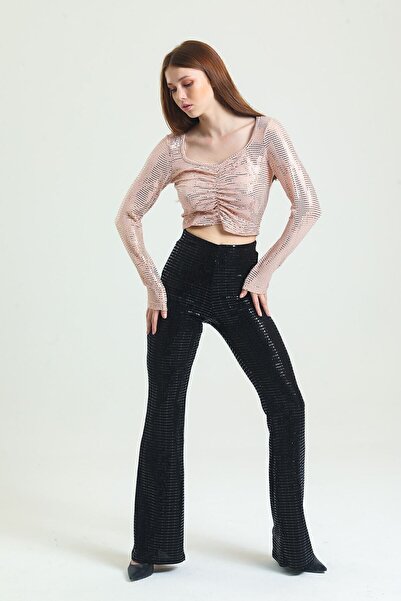 Sense Μακρυμάνικη μπλούζα με λαστιχένια παγιέτα μπροστά Blz34189 Salmon