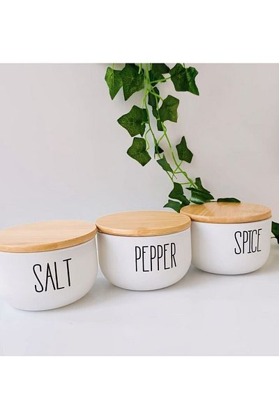Demir Çeyiz Dmr Life 3-Piece Lux Bamboo Jar with Lid - Salt/Pepper/Spice 390ml / 10Cmx7Cm