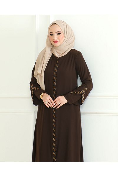 ISTANBUL STYLES Μεγάλο μέγεθος Laser Stone Crepe Ferace - με λωρίδες πέτρας και λεπτομέρεια από το μανίκι