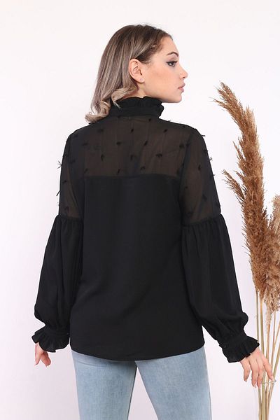 Loom Boutique Plus Size Cut-Out Chiffon Detailed Pearl Button Shirt