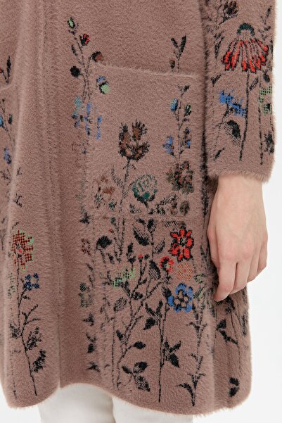 Desen Triko Mink Wild Floral Print Long Cardigan - Women's Hoodie and Sleeves