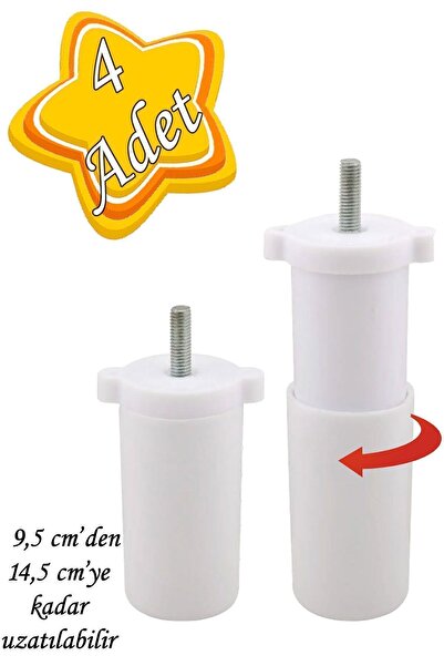 GLASWEN 4 Adet Ayarlı Destek Ayağı 9,5x14,5cm Beyaz Gizli Ayak M8 Civata Ince...
