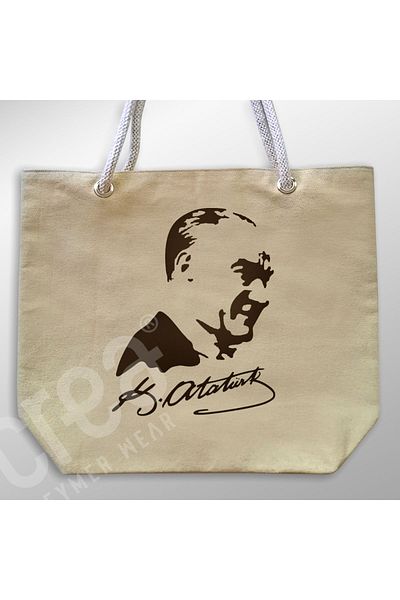 Crea Eymer Wear Γυναικεία τσάντα παραλίας Ataturk Silhouette και Signature Cotton