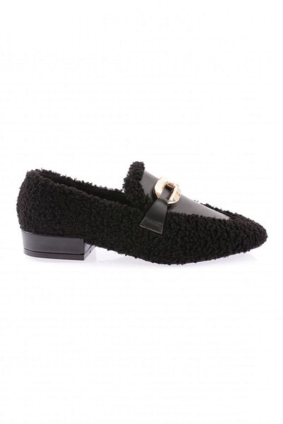 DGN 5270-424 Pantofi Oxford pentru damă, cu cataramă metalică, de pluș