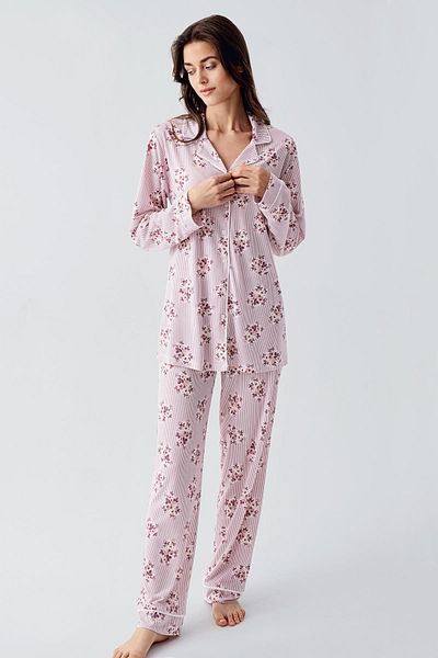 Artış Flexible Viscous Pajama Set - Long Sleeve and Patterned