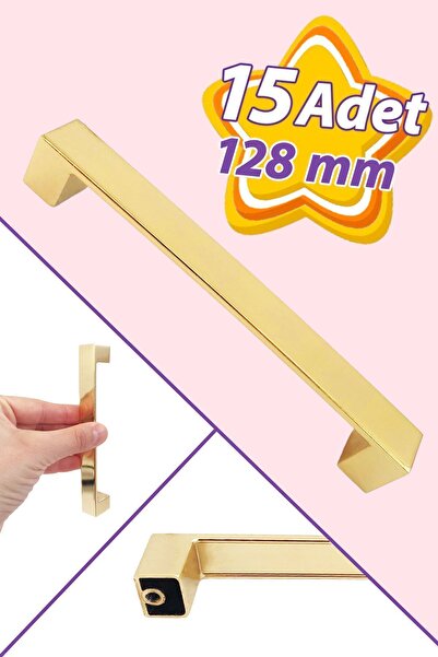 GLASWEN 15 Adet Bihter Düz Kulp 128 mm Altın Mutfak Kulpu Çekmece Dolap Kapak...