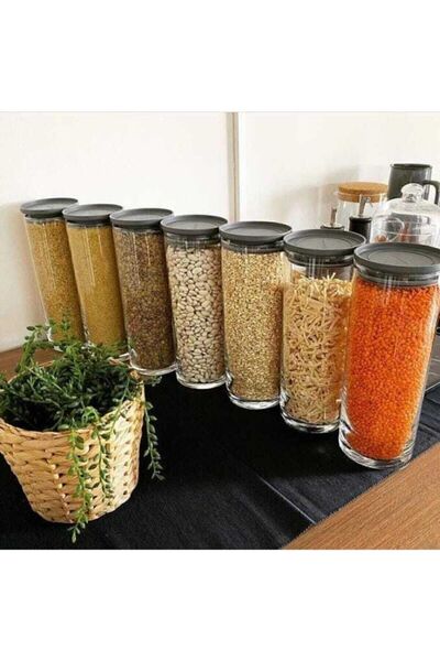 Paşabahçe Vacuum Glass Jar - Glass Erzak Storage Container 4 Pieces 2 Size Grey