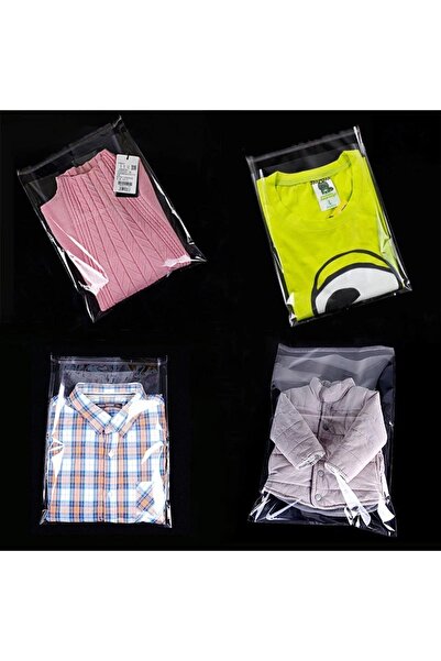 BossPack Şeffaf Bantlı (35x50 Cm) Parlak Jelatin Poşet (100 Adet) - Şeffaf Hediye Poşeti