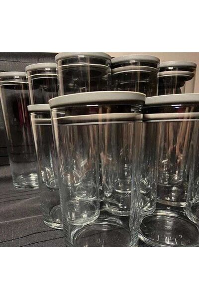 Paşabahçe Vacuum Glass Jar - Glass Erzak Storage Container 4 Pieces 2 Size Grey