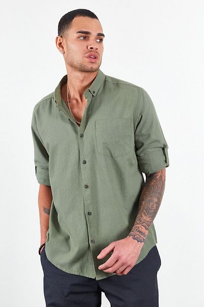 Manche Men's Linen Shirt - Khaki Washable, Effect Design Mj22s121537-1537