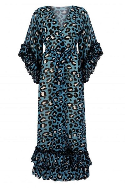 Nur Karaata Joali Long Sleeve Blue Leopare Dress