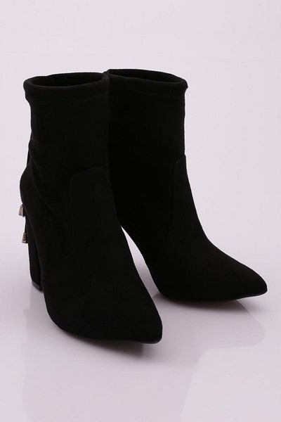 DGN Cizme de damă cu vârf ascuțit stretch cu toc, negre 26473242