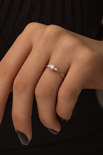 SUNSHINE 925 Ayar Rose Kaplamalı Yuvarlak Beyaz Taşlı Minimal Tasarım Gümüş Y...