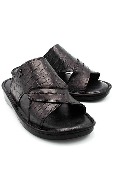 sermoda Genuine Real Leather Men's Slippers Lightweight Slippers Leather 3d Black