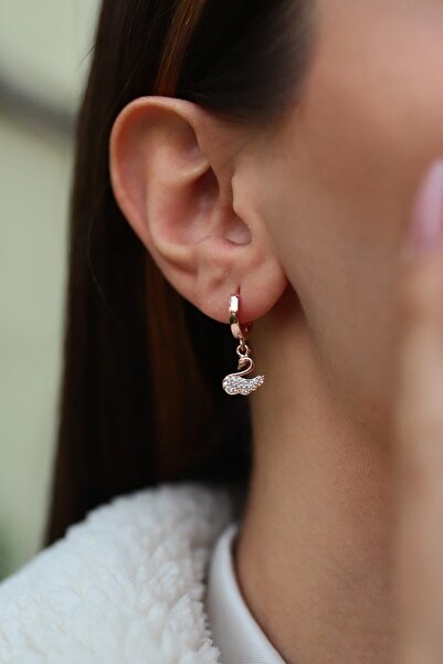 SUNSHINE Kadın Rose Zirkon Taşlı Gümüş Kuğu Küpe