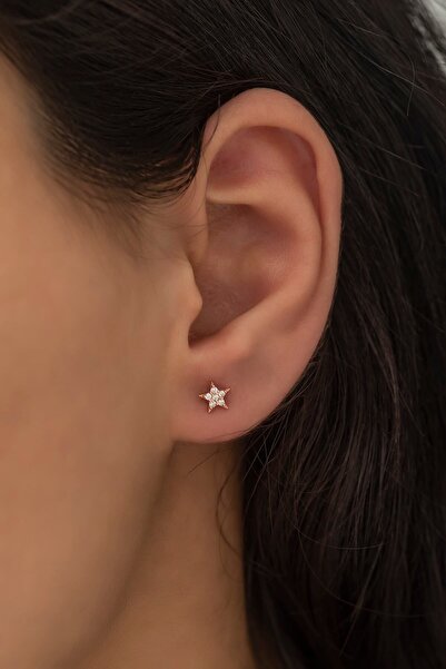 SUNSHINE 925 Ayar Rose Kaplamalı beyaz taşlı yıldız Gümüş Küpe